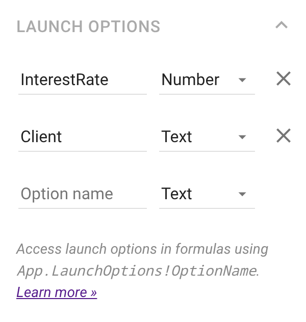 Setting launch options in the inspector